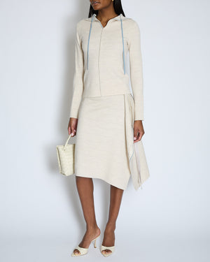 Fendi Beige Double-Faced FF Jacquard Set with Sweater and Wrapped Scarf Mid Length Skirt with Baby Blue Details Size IT 38 (UK 6)