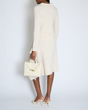 Fendi Beige Double-Faced FF Jacquard Set with Sweater and Wrapped Scarf Mid Length Skirt with Baby Blue Details Size IT 38 (UK 6)