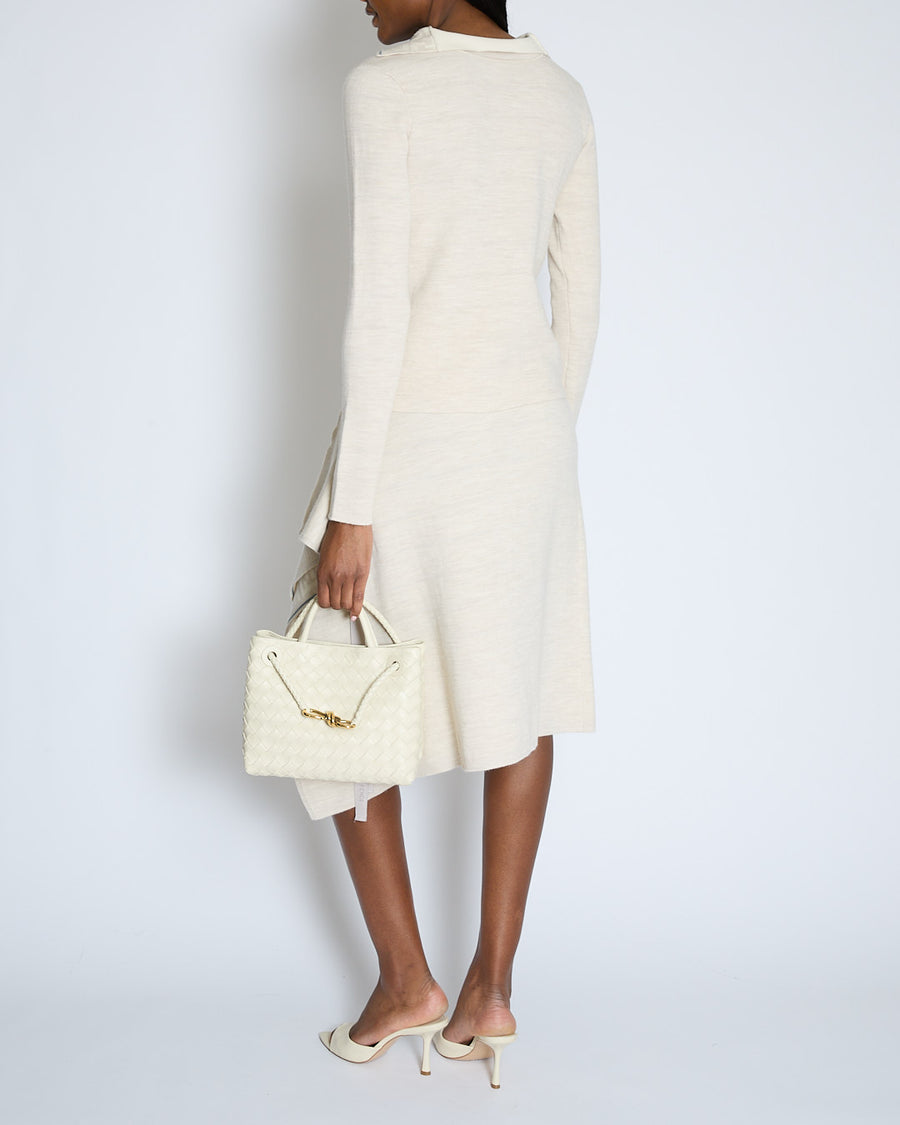 Fendi Beige Double-Faced FF Jacquard Set with Sweater and Wrapped Scarf Mid Length Skirt with Baby Blue Details Size IT 38 (UK 6)