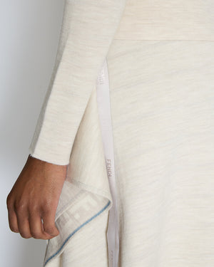 Fendi Beige Double-Faced FF Jacquard Set with Sweater and Wrapped Scarf Mid Length Skirt with Baby Blue Details Size IT 38 (UK 6)