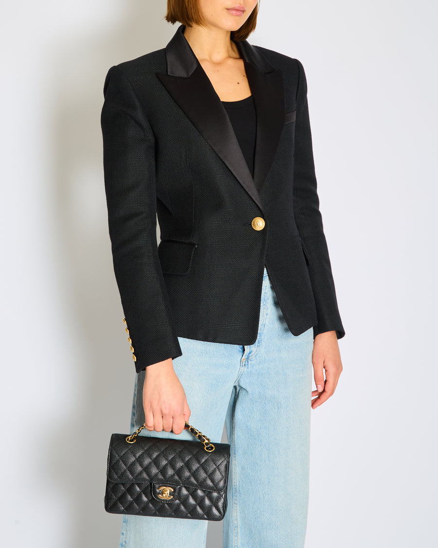 Balmain Black Single Breast Tuxedo Blazer with Gold Buttons Size FR 40 (UK 12)