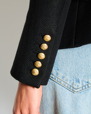 Balmain Black Single Breast Tuxedo Blazer with Gold Buttons Size FR 40 (UK 12)