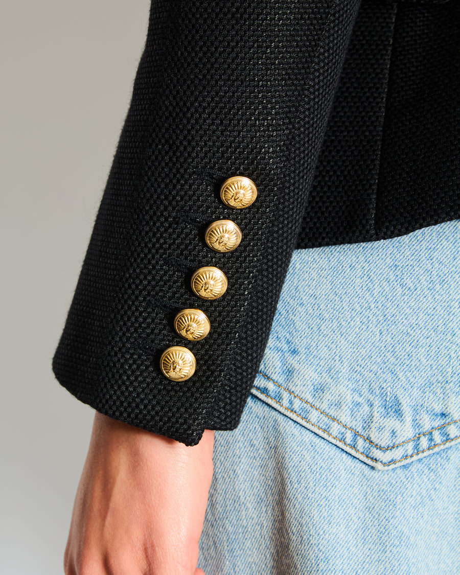 Balmain Black Single Breast Tuxedo Blazer with Gold Buttons Size FR 40 (UK 12)