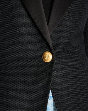 Balmain Black Single Breast Tuxedo Blazer with Gold Buttons Size FR 40 (UK 12)