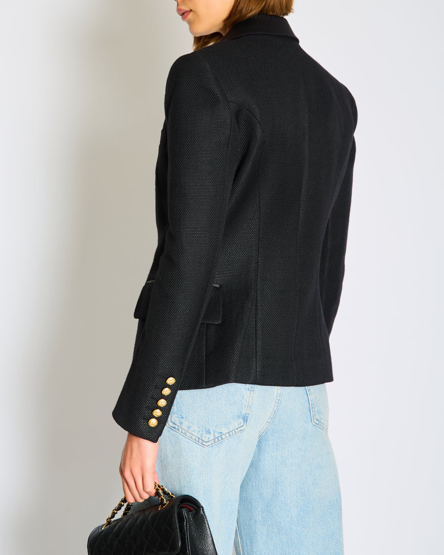 Balmain Black Single Breast Tuxedo Blazer with Gold Buttons Size FR 40 (UK 12)