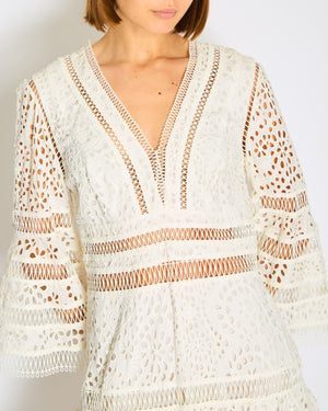 Zimmermann Lace Embroideries White Cotton Dress Size 3 (UK 14)