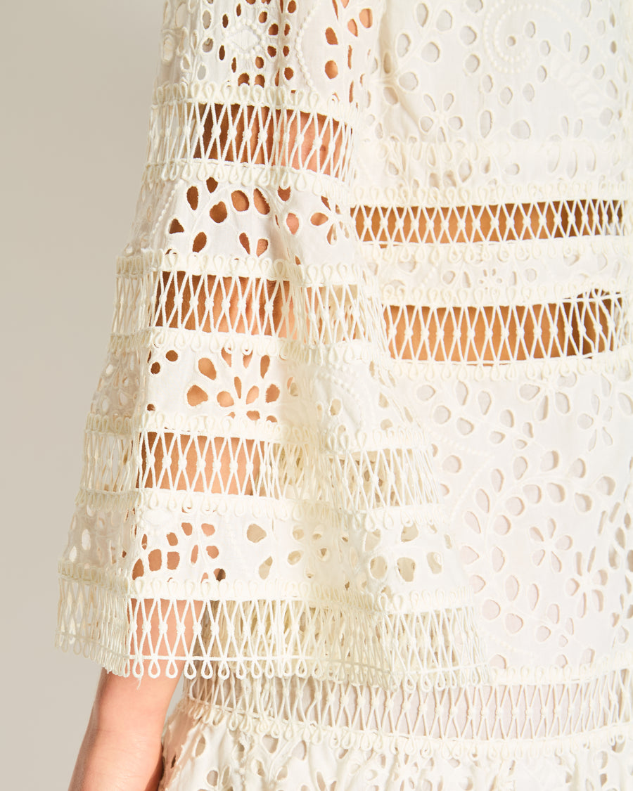 Zimmermann Lace Embroideries White Cotton Dress Size 3 (UK 14)