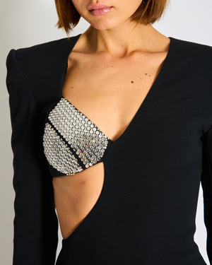 David Koma Black Cutout Crepe Mini Dress with Crystal Details Size UK 6