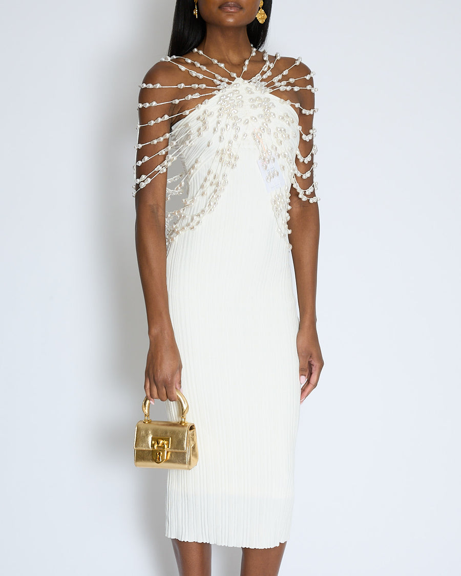 Cult Gaia Cecelia Ribbed Knit Dress with Pearl Details Size XS (UK 6)