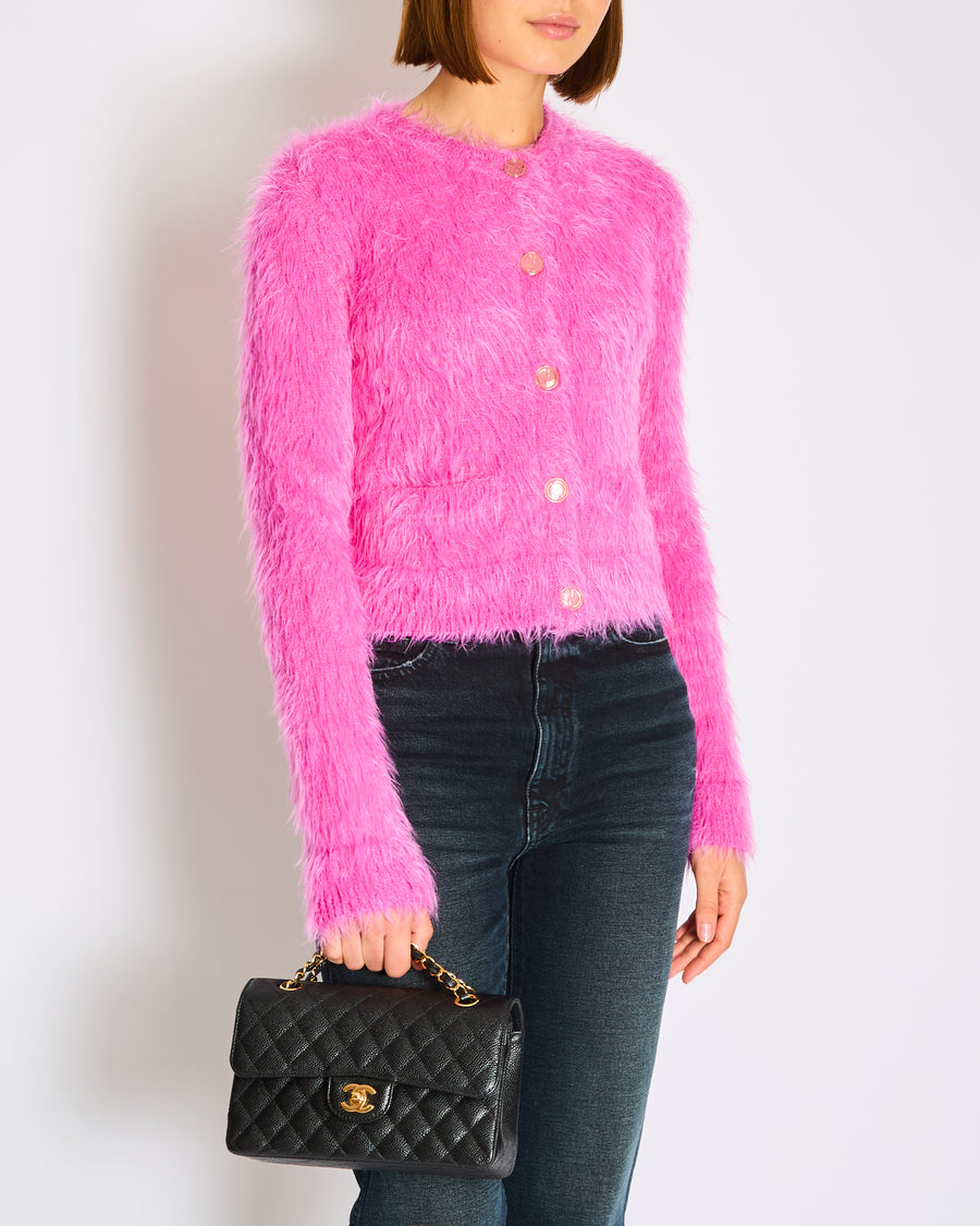 Gucci Fuchsia Pink Fluffy Button Down GG Cardigan Size S (UK 8)