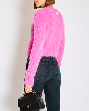 Gucci Fuchsia Pink Fluffy Button Down GG Cardigan Size S (UK 8)