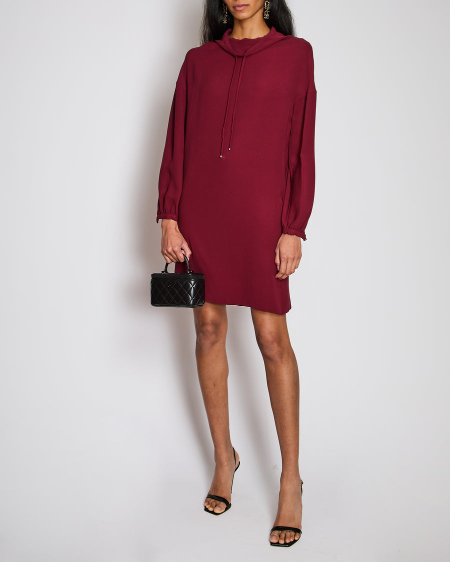 Loro Piana Burgundy Silk Drawstring Tunic Dress
