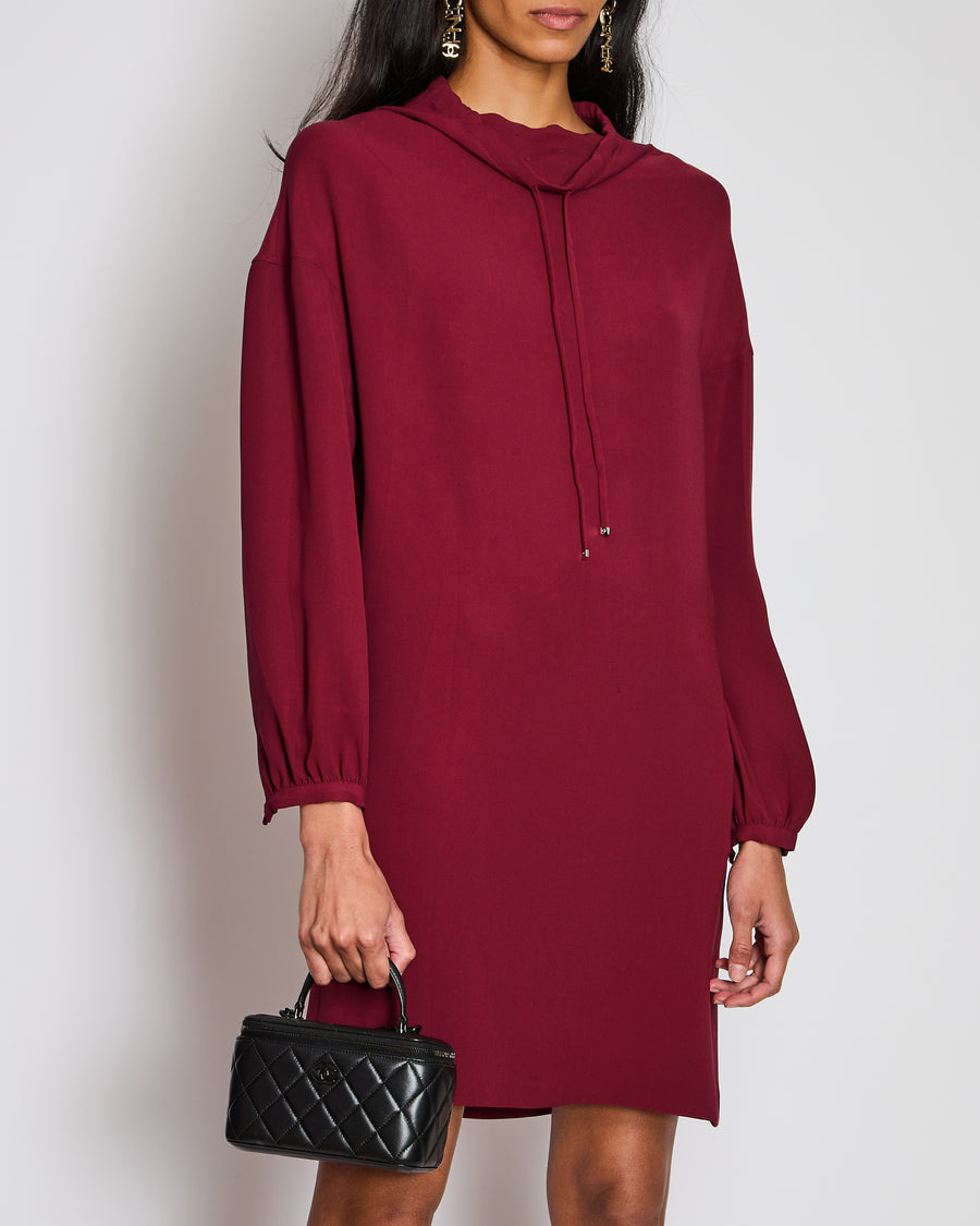 Loro Piana Burgundy Silk Drawstring Tunic Dress