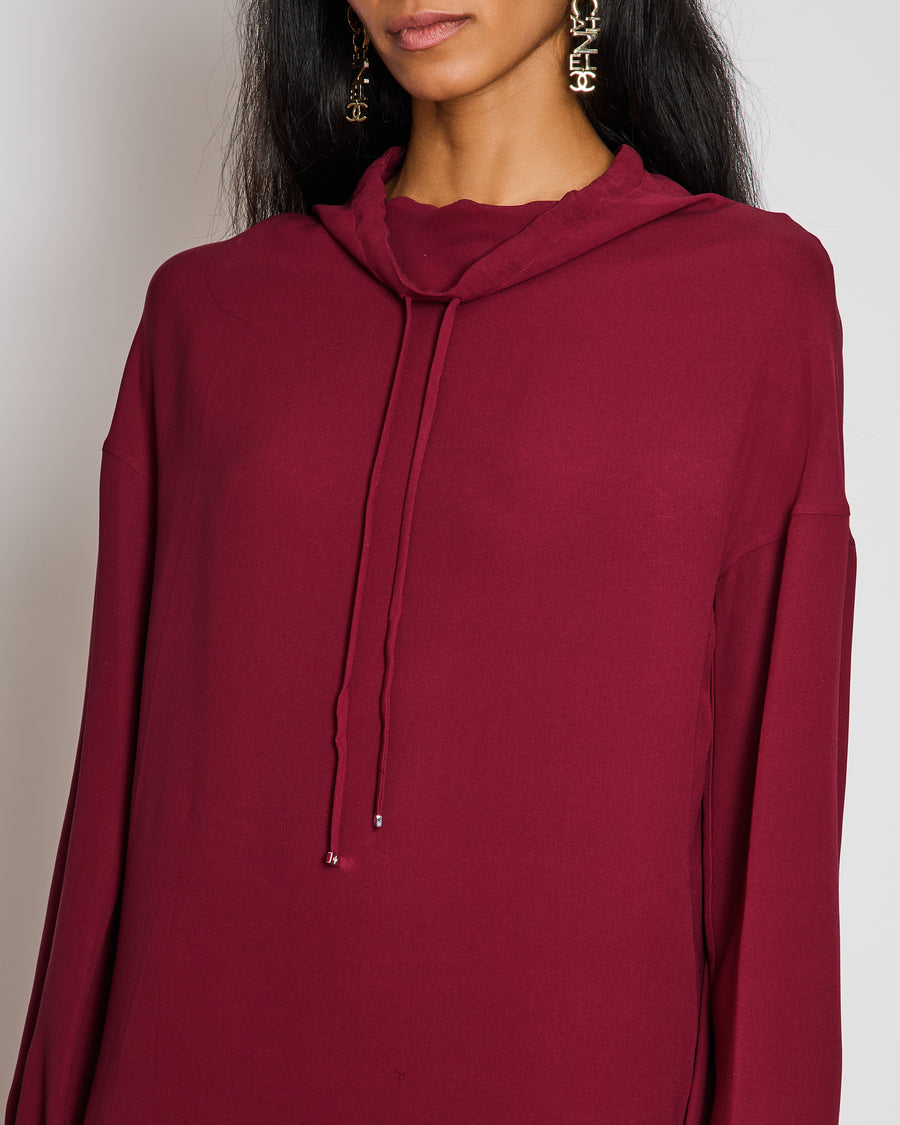 Loro Piana Burgundy Silk Drawstring Tunic Dress