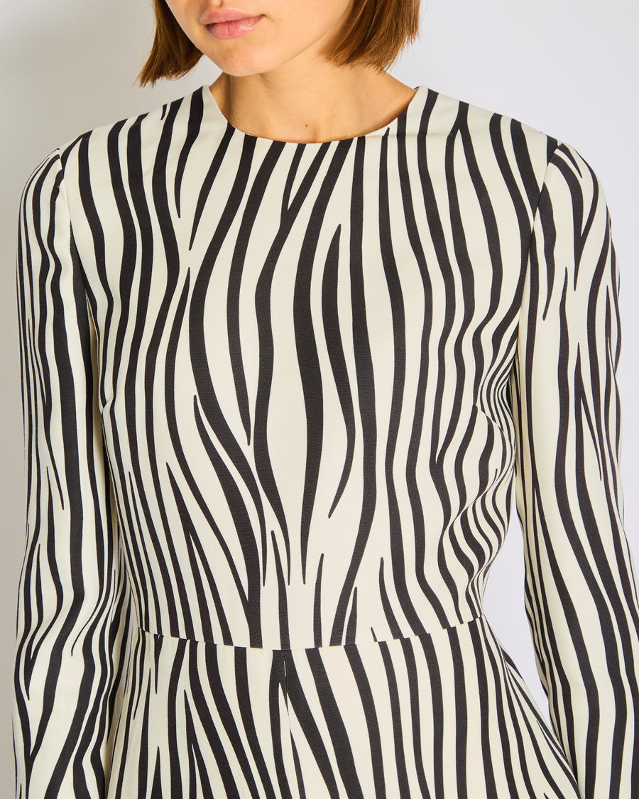 Valentino Black, Cream Long Sleeve Zebra Print Playsuit Size IT 40 (UK 8)