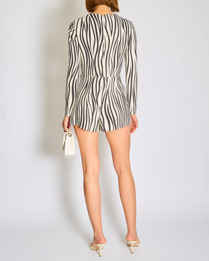 Valentino Black, Cream Long Sleeve Zebra Print Playsuit Size IT 40 (UK 8)