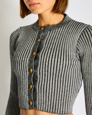 Louis Vuitton Grey Knitted Trumpet Cardigan Jacket with Matching Skirt Set Size XS (UK 6)