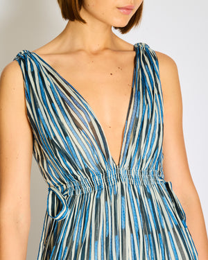 Christian Dior Blue, White Printed Palms Sleeveless Maxi Dress Size FR 34 (UK 6)