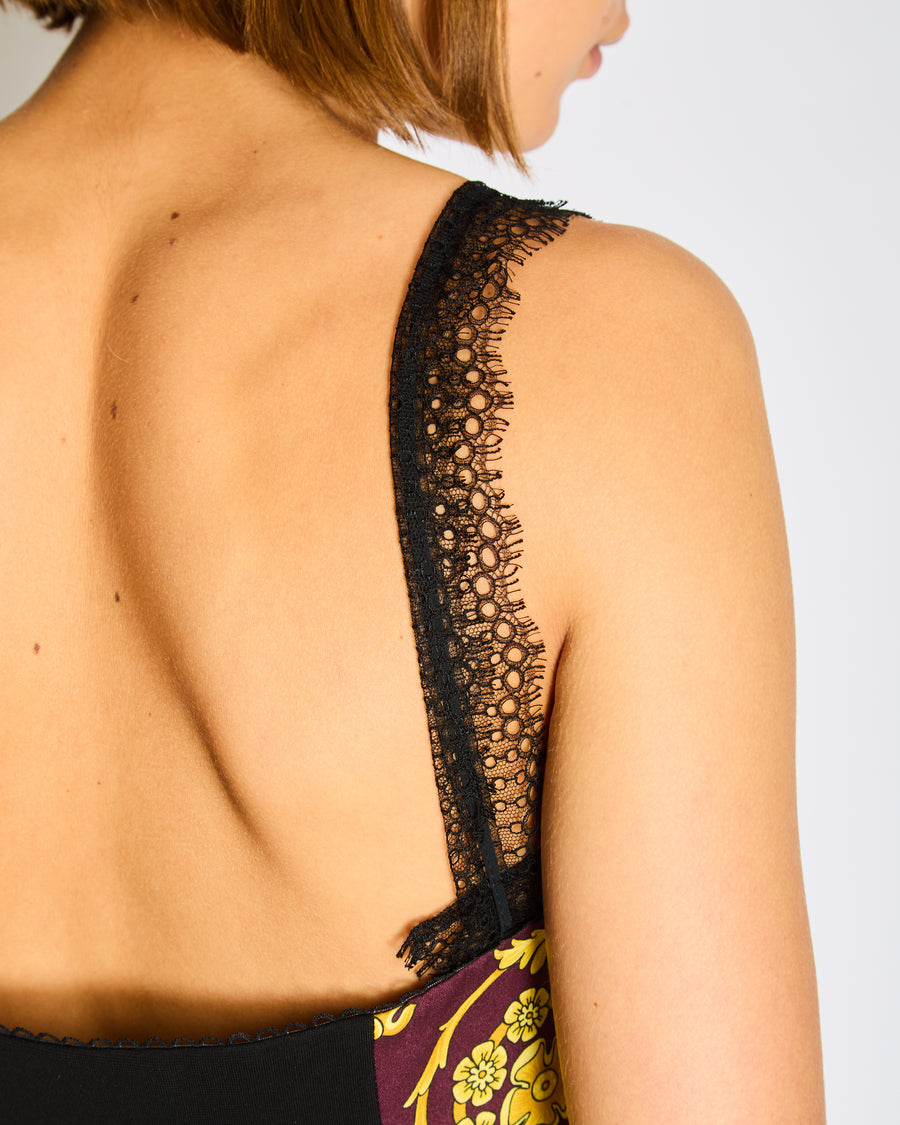 Versace Black Yellow Pink and Red Lace Crop Top Size IT 44 (UK 12)