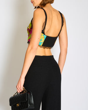 Versace Black Yellow Pink and Red Lace Crop Top Size IT 44 (UK 12)