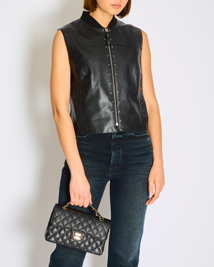 Hermès Black Leather Gilet with Palladium Hardware and Stud Detail Size FR 40 (UK 12)