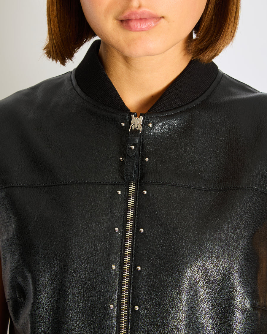 Hermès Black Leather Gilet with Palladium Hardware and Stud Detail Size FR 40 (UK 12)