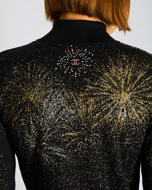Chanel AW/26 Black Fireworks Embellished Long Sleeve Dress with Zipper and CC Buttons Detailing FR 38 (UK 10)