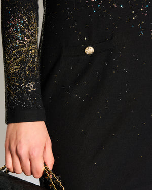 Chanel AW/26 Black Fireworks Embellished Long Sleeve Dress with Zipper and CC Buttons Detailing FR 38 (UK 10)