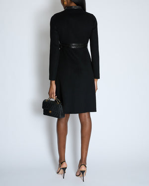 Valentino Black Wool Embellished Coat with Lambskin Leather Details Size IT 40 (UK 8)