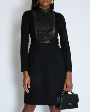 Valentino Black Wool Embellished Coat with Lambskin Leather Details Size IT 40 (UK 8)