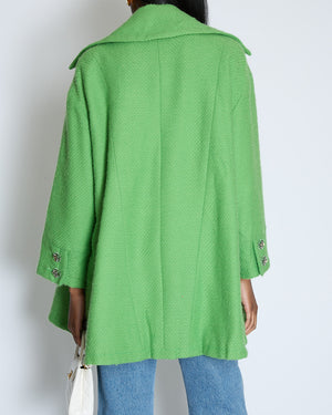 Chanel AW/14 Green Wool Tweed Coat with Pocket Details and Silver Embellished Logo Buttons Size FR 36 (UK 8)