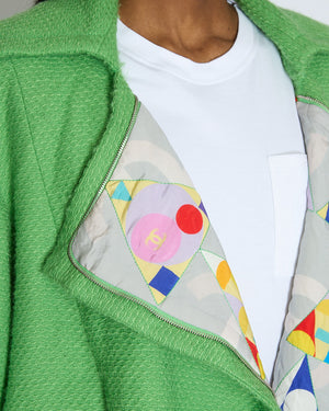 Chanel AW/14 Green Wool Tweed Coat with Pocket Details and Silver Embellished Logo Buttons Size FR 36 (UK 8)