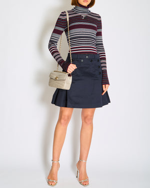 Christian Dior Navy Pleated Mini Skirt with Pocket and Button Detail and Corset Detail at the BackSize FR 40 (UK 12)