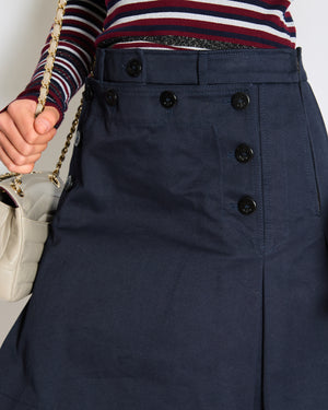 Christian Dior Navy Pleated Mini Skirt with Pocket and Button Detail and Corset Detail at the BackSize FR 40 (UK 12)