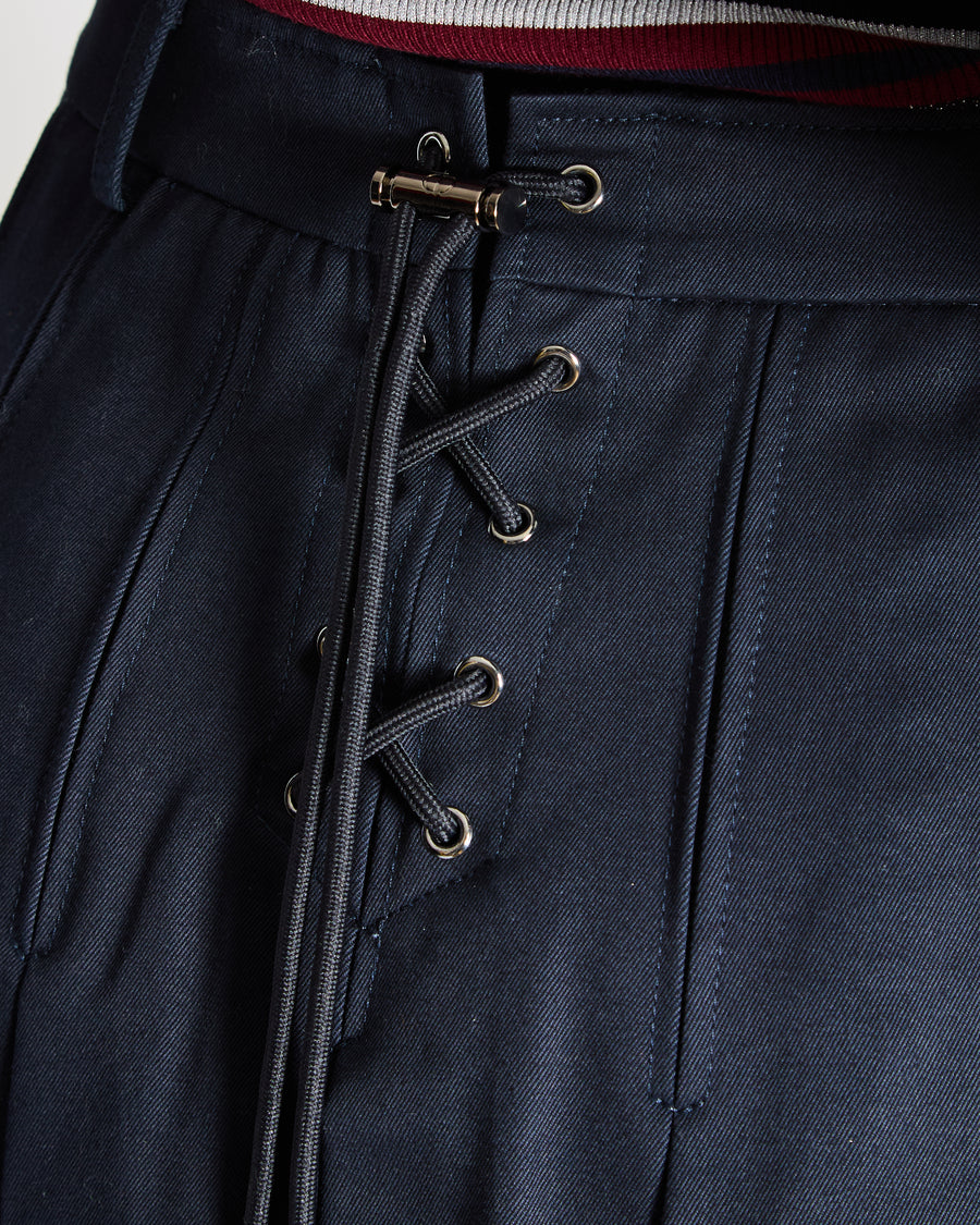 Christian Dior Navy Pleated Mini Skirt with Pocket and Button Detail and Corset Detail at the BackSize FR 40 (UK 12)