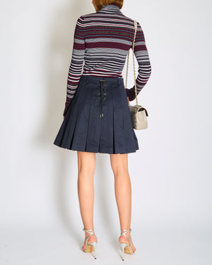 Christian Dior Navy Pleated Mini Skirt with Pocket and Button Detail and Corset Detail at the BackSize FR 40 (UK 12)
