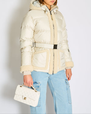 Bogner Ivory Hooded Ski Jacket with Shearling and Hood Trim Size FR 36 (UK S)