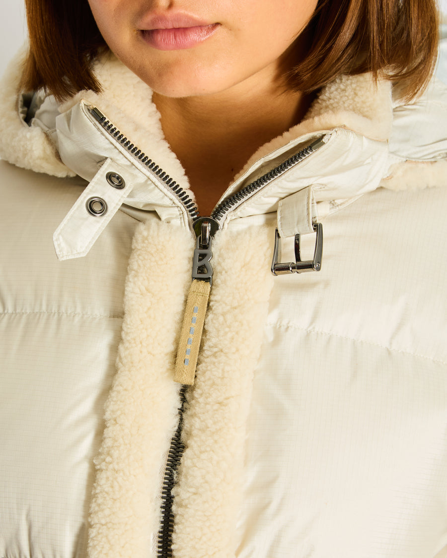 Bogner Ivory Hooded Ski Jacket with Shearling and Hood Trim Size FR 36 (UK S)
