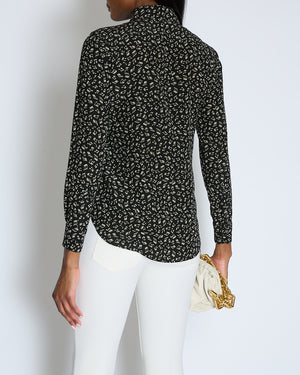 Saint Laurent Black Music Note Print Silk Shirt Size FR 36 (UK 8)