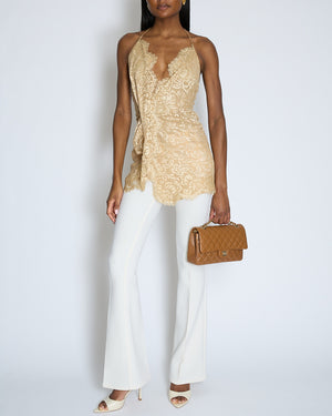 Dolce & Gabbana Gold Lace Top with Python Trim Detail Size IT 40 (UK 8)