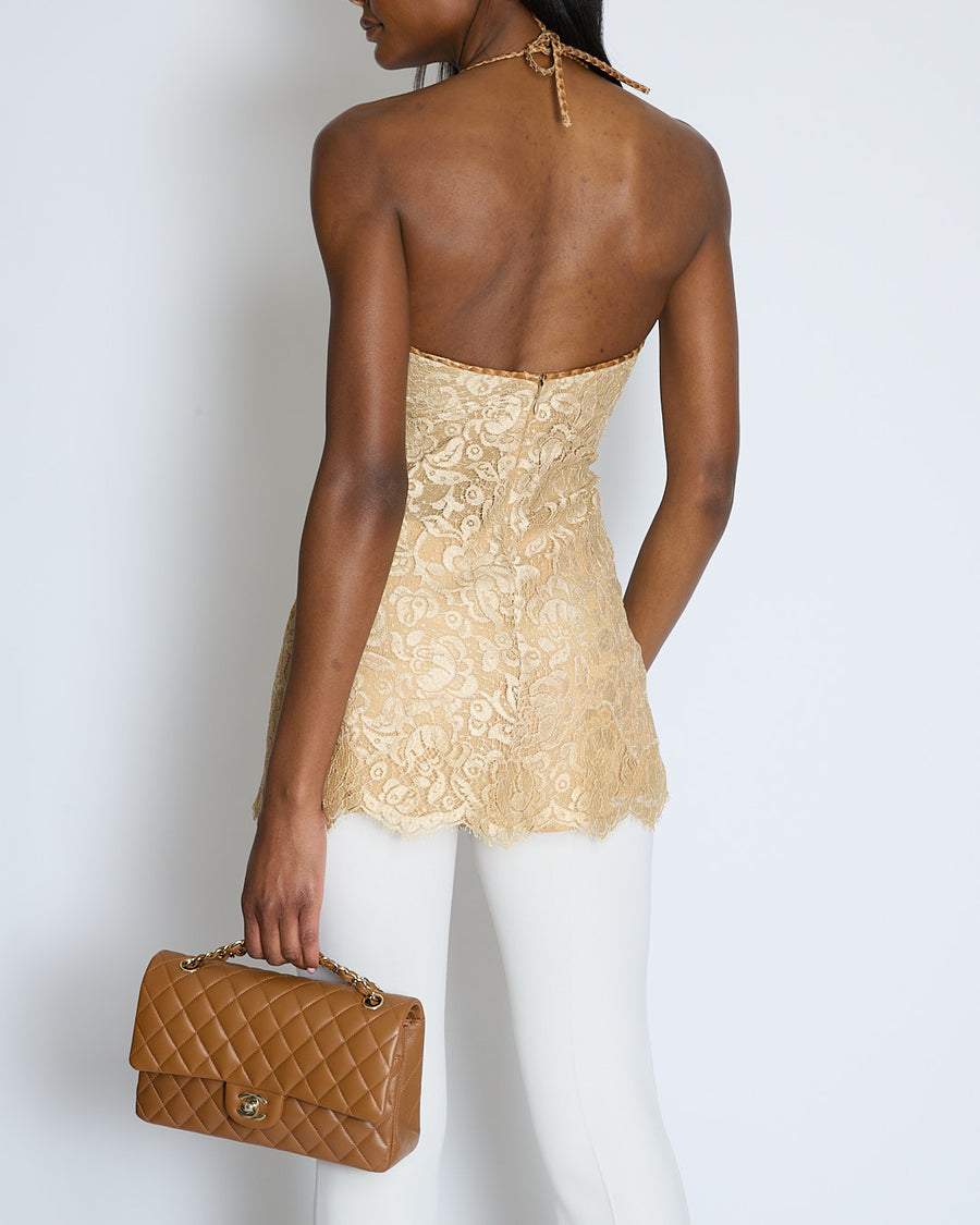 Dolce & Gabbana Gold Lace Top with Python Trim Detail Size IT 40 (UK 8)