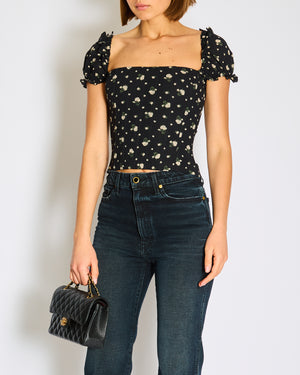 Dolce & Gabbana Black Floral Corseted Top with Ruched Detail Size IT 38 (UK 6)