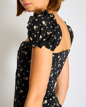 Dolce & Gabbana Black Floral Corseted Top with Ruched Detail Size IT 38 (UK 6)