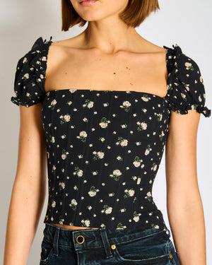 Dolce & Gabbana Black Floral Corseted Top with Ruched Detail Size IT 38 (UK 6)