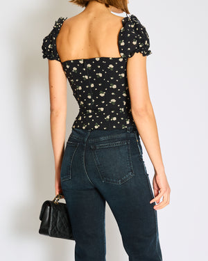 Dolce & Gabbana Black Floral Corseted Top with Ruched Detail Size IT 38 (UK 6)