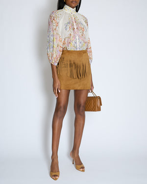 Saint Laurent Brown Suede Fringe Tassel Mini Skirt Size FR 36 (UK 8)