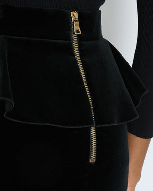 Balmain Black Velvet Tiered Mini Skirt Size FR 38 (UK 10)