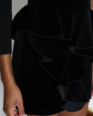 Balmain Black Velvet Tiered Mini Skirt Size FR 38 (UK 10)