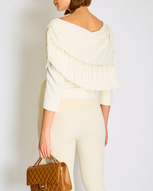 Christian Dior by John Galiano White Fringe Tassel V-Neck Top Size FR 36 (UK 8)