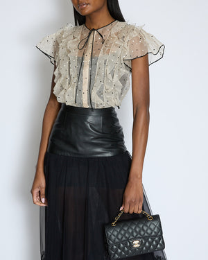 Givenchy Black Leather and Lace Midi Skirt with Floral Trim Size FR 36 (UK 8)